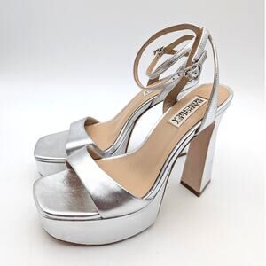 Badgley Mischka Caia Ankle Strap Platform Sandals Women's Silver Size US6.5 EU37